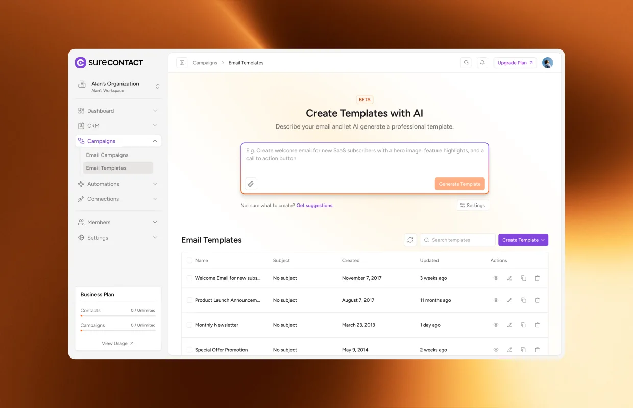 SureContact — AI email template builder